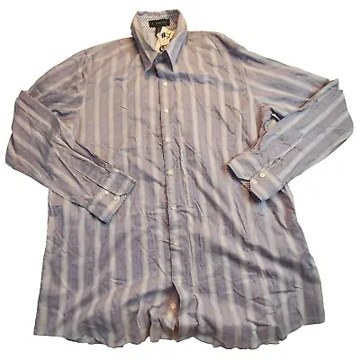 NWT J. Ferrar Mens XLT 17-17 1/2 Purple Striped Geometric Long Sleeve Button Up • $14.50