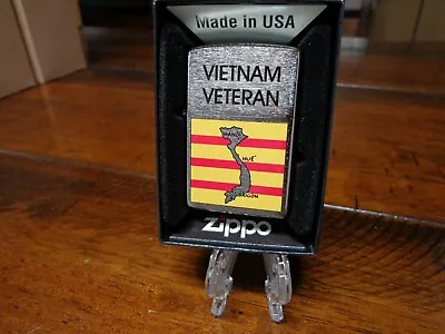 Vietnam Veteran Vietnam Map Brush Chrome Zippo Lighter Mint In Box • $28.95