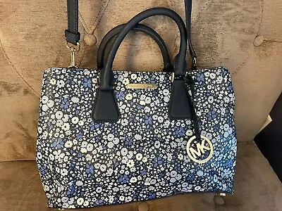 Michael Kors Purse Satchel Handbag Bag Blue Flowers Camille Floral MK Lg  • $55