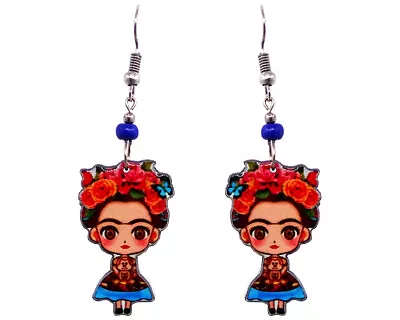 Frida Kahlo Cartoon Doll Graphic Dangle Earrings Mexican Artist Womens Jewelry • $13.99