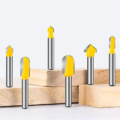 1/4” Shank 90 Degree V-Groove And Round Nose Groove Router Bit Set 6Pcs Carbide • $12.86