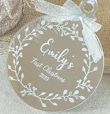 Personalised Baby's First Christmas Bauble Silver Tree Decoration Gift Xmas  • £6.99