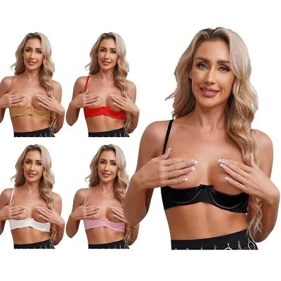 Womens Balconette Half Cup Lingerie Wirefree Bralette Unlined Bra Open Cups Bow • $21.78