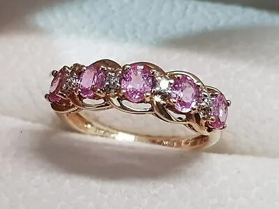 9ct Gold Pink Sapphire And Diamond Ring Size K With Box. • £185