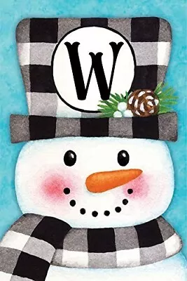 Gingham Snowman Letter W- Embroidered Monogram - Decorative Double Sided Flag - • $13.95