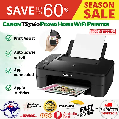 $90.98 • Buy Canon Wireless Pixma TS3160 Printer Student Home Office Print Photo Scan Copy 