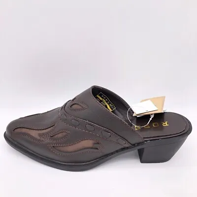 $30.61 • Buy Roper Womens Interlace Mule Sandals Brown Cuban Heel Slip On Embroidered 5.5 New