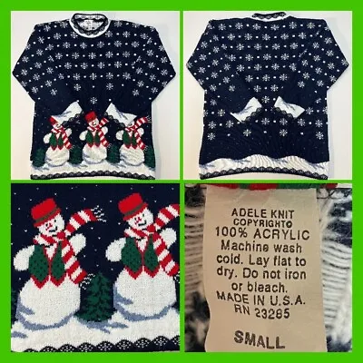 Vintage 80s Ugly Christmas Sweater Snowman Snowflake Sz S Made USA Chest 42” EUC • $17.99
