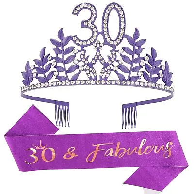Purple 30th Birthday Crown And Sash Set - Decorations For Women's 30th Birthday • £27.30