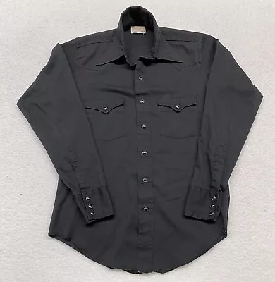 Vintage Wrangler Shirt Mens Medium Black Pearl Snap Permanent Press Long Tails • $14.95