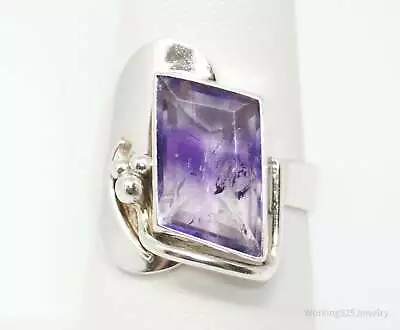 Vintage Designer Amethyst Sterling Silver Ring - Size 7.25 • $120