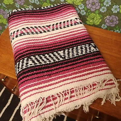 £19.99 • Buy Pink Black Mexican Woven Stripy Falsa Yoga Beach/Picnic Blanket / Throw