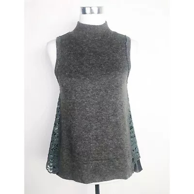 Moth Anthropologie Top Womens Small Grey Knit Lace Satin Sleeveless Mock Neck • $19.95