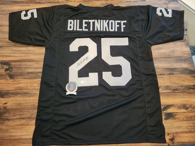 $125 • Buy OAKLAND RAIDERS FRED BILETNIKOFF #25 SIGNED Custom XL JERSEY Beckett COA