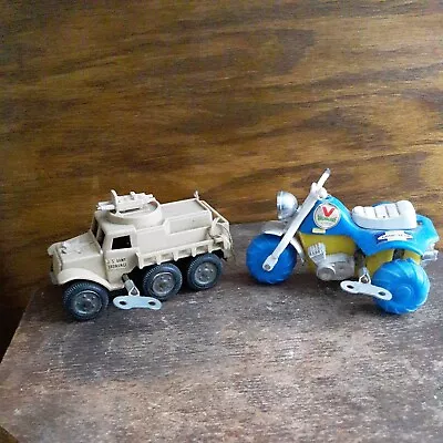 Vintage Durham Industries Toy Truck And Motorcycle Wind Up Toys Army Truck • $22.99