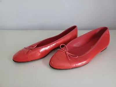 CHANEL Red Patent Flat Pumps Size 40.5 UK 7.5 • £205