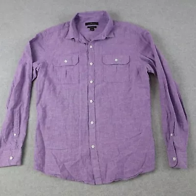 Marc Anthony Shirt Mens Medium Button Up Slim Fit Linen Blend Purple Long Sleeve • $11.89