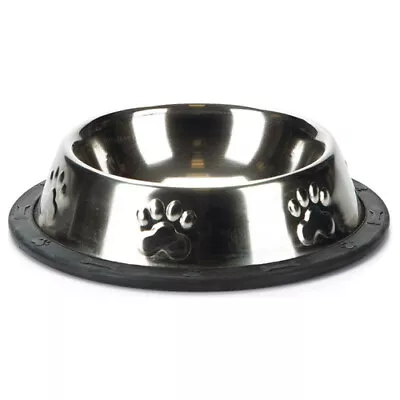 Beeztees Dog Bowl Stainless Steel Non-Slip With Pfotenmuster Various Sizes New • £7.80