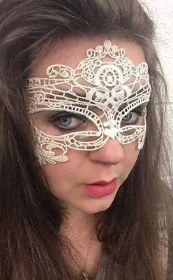 Stunning WHITE Lace Mask Venetian Masquerade  Eye Halloween Party Fancy Dress UK • £3.29