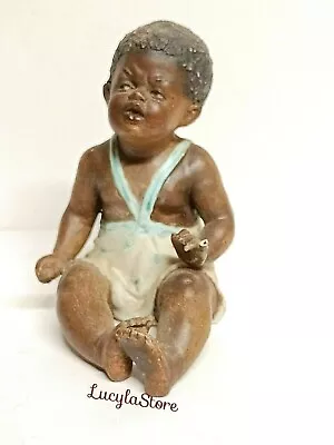 Rare Antique Vintage Gebruder Heubach BISQUE PIANO Black Baby Miniature Figurine • $450