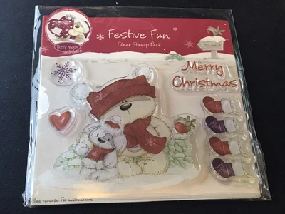 £1.99 • Buy Fizzy Moon Festive Fun Clear Stamp Set - Merry Christmas Phrase Bear Stockings