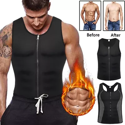 Men Body Shaper Neoprene Tank Top Sauna Sweat Vest Waist Trainer Zipper Gym Vest • $29.79