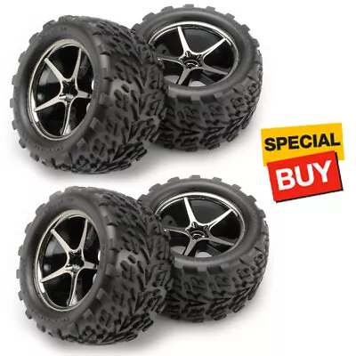 Traxxas Gemini Blk Chro Wheels W/ Talon Tires Front / Rear : 1/16 E-Revo /  VXL • $37.90