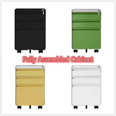 Fully Assembled Office Mobile File Cabinet 3 Drawers Metal Chest Of Drawer • £59.99