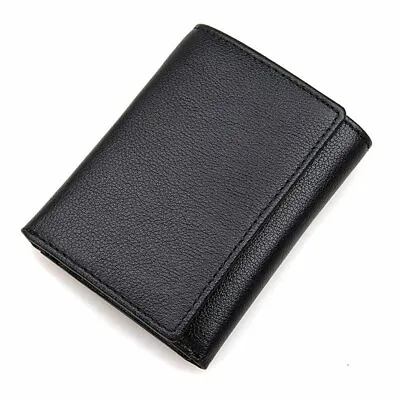 Black Small Real Leather Trifold Wallet Purse RFID BLOCKER Slim Wallets For Men • £7.95