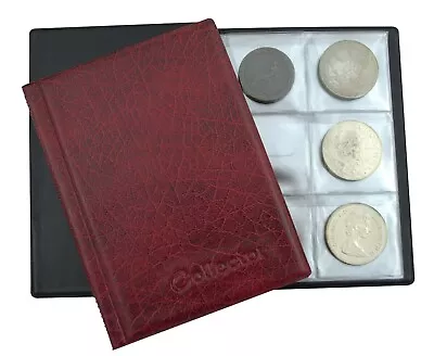 Coin Album For 48 Large Size Coins CROWN 5 POUND Book Folder Collector Red PL • £6.99