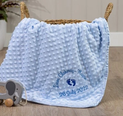 £14.99 • Buy Personalised Baby Boy Blanket, Birth Details, Embroidered Blue Gift