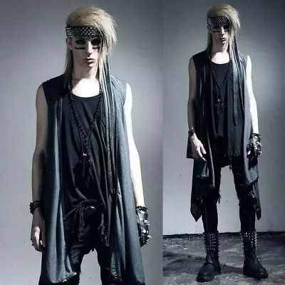 Punk Gothic Mens Rave Visual Kei Vest Rock Fashion Vampire Sleevelss Jacket Coat • $27.67