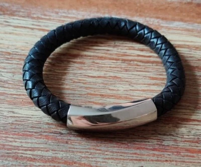 £25 • Buy Calvin Klein Dark Brown Leather And Stainless Steel Strand Bracelet