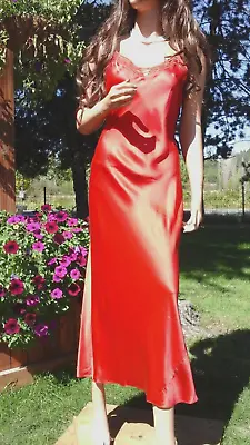 Victoria's Secret 100% Silk Sz M Sexy Red Negligee Gown Long Silky Nightgown • £143.05