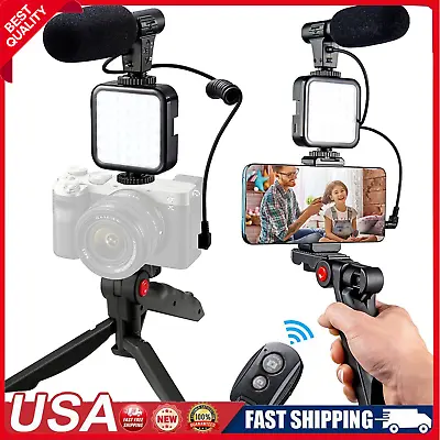 Smartphone Vlogging Set Video Kit With Tripod Microphone LED Light Phone Holder • $19.69