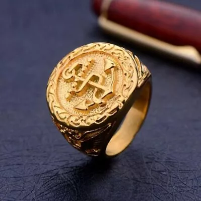 Battleship Anchor Ring -Classic Vintage Gold Plated Men Rings Nautical Accessory • $10.84