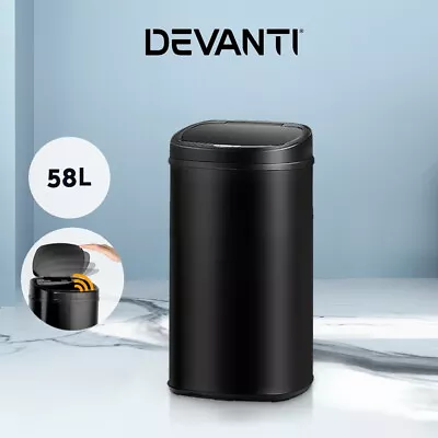Devanti 58L Motion Sensor Bin Rubbish Automatic Trash Can Kitchen Black • $70.95