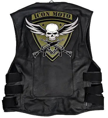 Icon Regulator D30 Motorcycle Vest Black Leather Skull Men Size 2XL-3XL XXL-XXXL • $172.20