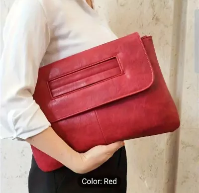 Red Envelope Clutch Bag Detachable Shoulder Strap Vegan Leather   • $22