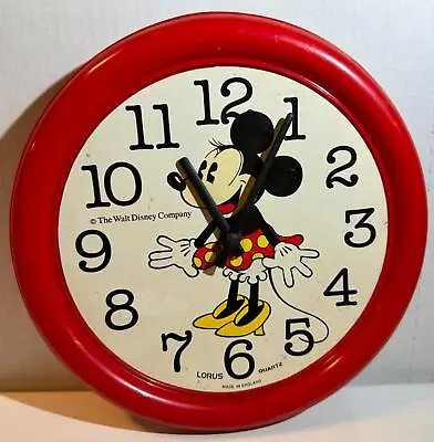 Vintage Minnie Mouse 10  Red Wall Clock - Made In England Tested Works • $20