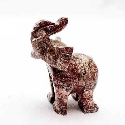 Mini Vintage Red Hand Carved Stone Trunk Up Elephant Figurine - FREE SHIPPING • $11.90