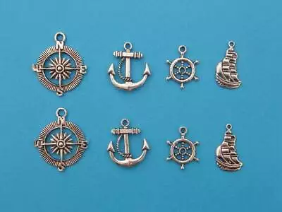 The Nautical Collection - 8 Antique Silver Tone Charms • £2.71