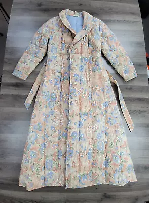 Vintage 80s Eddie Bauer Down Robe Trench Coat Large Floral Print Goose Fill Rare • $74.95