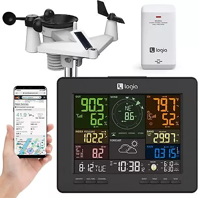 Logia 7-in-1 Wi-fi Weather Station (Black) With Solar Panel & LED Display Screen • $80.77