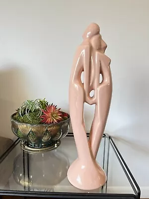 Vintage 80s HAEGER Deco Postmodern LOVERS COUPLE Sculpture PINK MAUVE POTTERY • $29