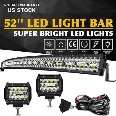 52/50/42/32/22inch Curved LED Light Bar Driving Truck SUV Tri-Row Wire Pods Kit • $86.99