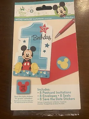 MICKEY MOUSE Fun To Be One Birthday INVITATIONS Envelopes Seals Stickers • $5.15