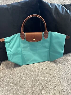 Longchamp Le Pliage Turquoise Canvas Tote Handbag Purse • $130