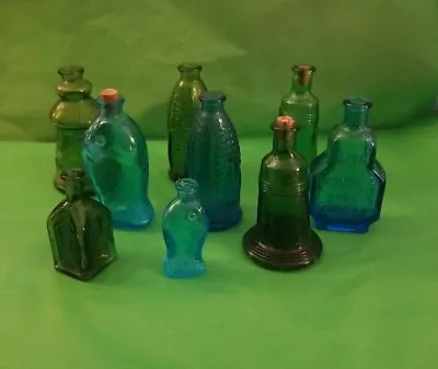 $26 • Buy Lot Of 9 Wheaton Bottles Blues Greens Miniatures 