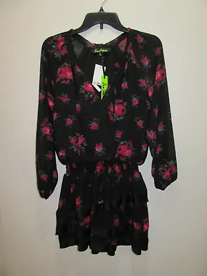 Sam Edelman Russian Romance Dress Gathered Waist Layered Hem Floral Black Size S • $19.99